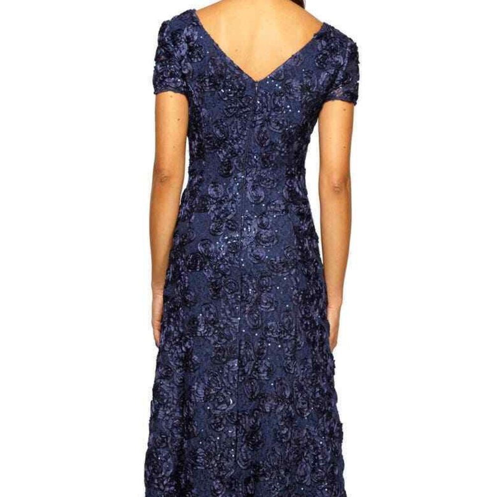 Alex Evenings Navy Blue Floral Sequin Embellished Maxi Dress - Picture 3 of 4